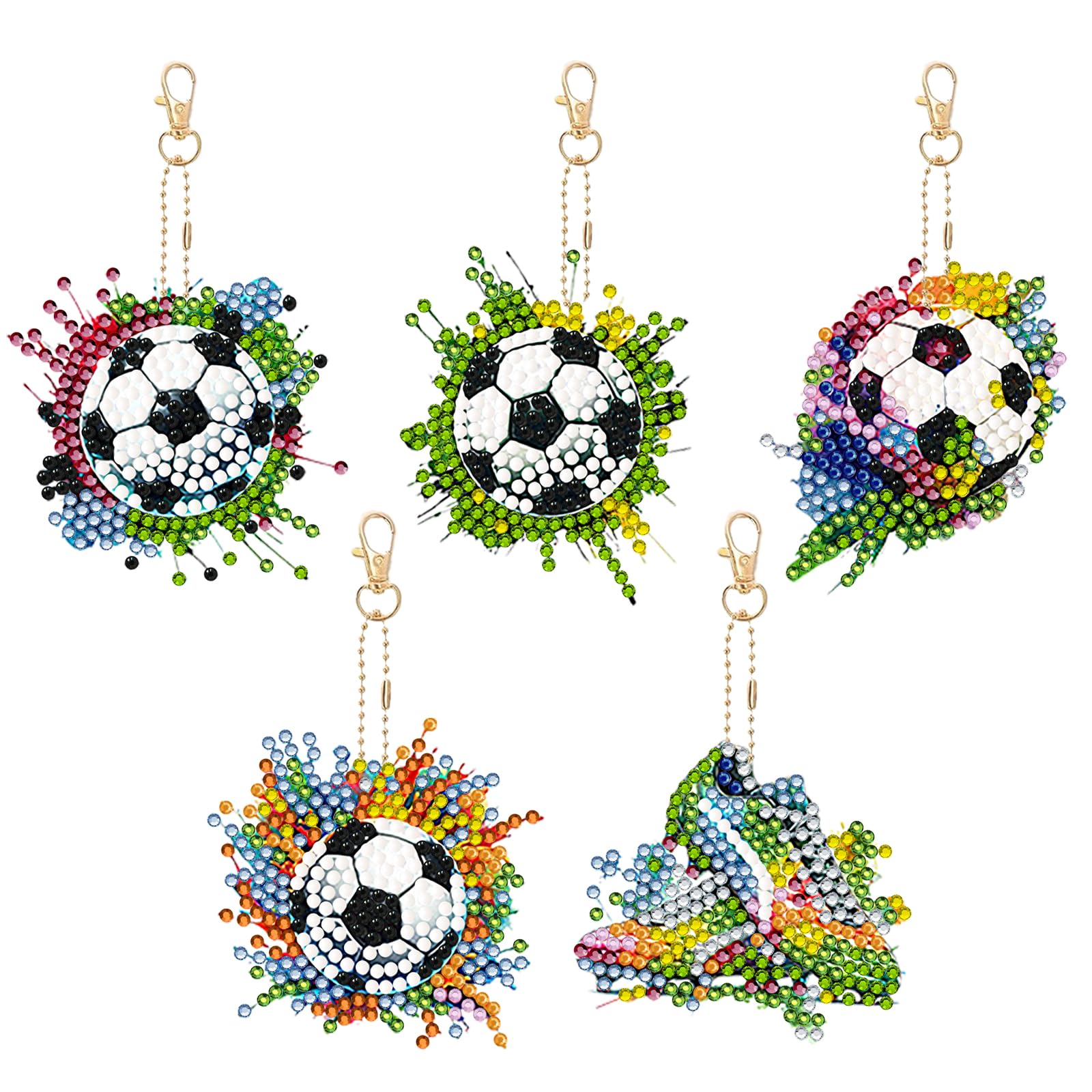 KiKiHong 5 Pcs Football Diamond Painting Keyring,Diamond Art Keyrings,5D Diamond Art Painting Keychains Pendant Decoration for Girls Boys Beginners