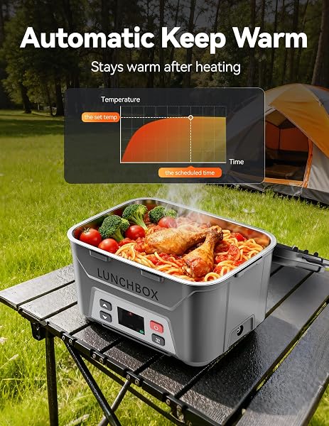 EAST OAK CORDLESS ELECTRIC LUNCH BOX FOR ADULTS, BATTERY POWERED HEATED LUNCH BOX FOR WORK, TRAVEL, 5.5 CUPS RECHARGEABLE SELF HEATING FOOD HEATER, MEMORY FUNCTION & AUTOMATIC KEEP WARM, GREY