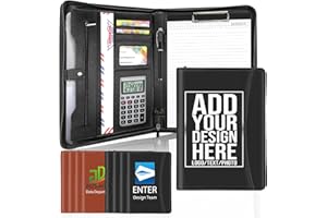 Personalized Portfolio with Zipper Logo Text Photo Custom Business Leather Folder Organizer with Clipboard Card Binder for Me