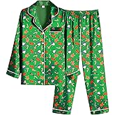 Ekouaer Women Satin Pajamas Set Classic Button Down Long Pjs Set