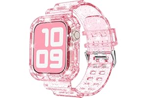 DABAOZA Compatible for Clear Apple Watch Band 41mm 40mm 38mm 46mm 45mm 44m 42mm 49mm with Case, Women Glitter Bling Sport Strap for iWatch Band Series 10 9 8 7 6/SE 5 4 3 2 1 Ultra 2/1