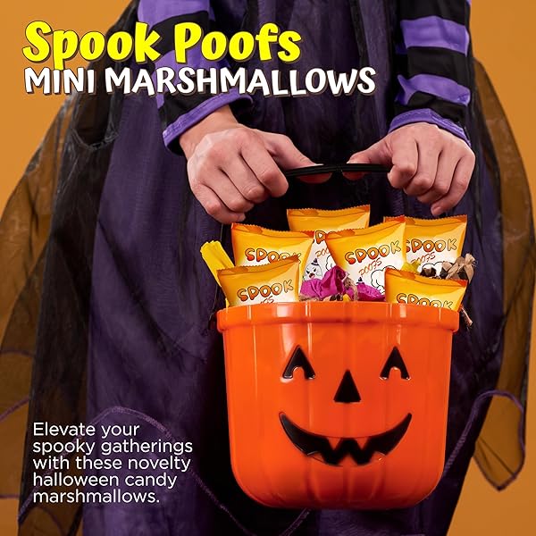 4E’S NOVELTY 24 PACK HALLOWEEN MINI MARSHMALLOWS – SPOOK POOF – INDVIDUALLY WRAPPED VANILLA FLAVOR – HALLOWEENS CANDY FOR KIDS IN BULK, SNACKS FOR TRICK OR TREAT, 17 MARSHMALLOWS IN EACH BAG