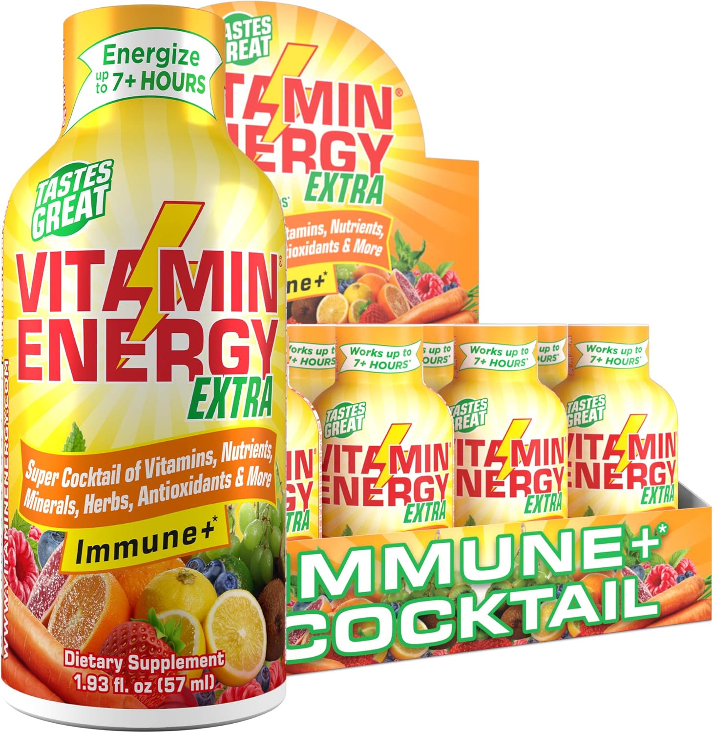 (12 Pack) VitaminEnergy™ Extra Immune+ Energy Shots, Last up to 7+ Hours. Citrus Energy Drink w/Vitamin Supplements Super Cocktail - Nutrients, Minerals, Herbs, Antioxidants Keto Drink, 1.93 fl oz ea: Health & Personal Care