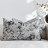 Purewish Vintage Floral Lumbar Pillow Covers 12x20 Pack of 2 Country Farmhouse Accents Chenille Jacquad Rectangular Decorative Throw Pillow Cases for Living Room Couch Bed Home Decor, Black