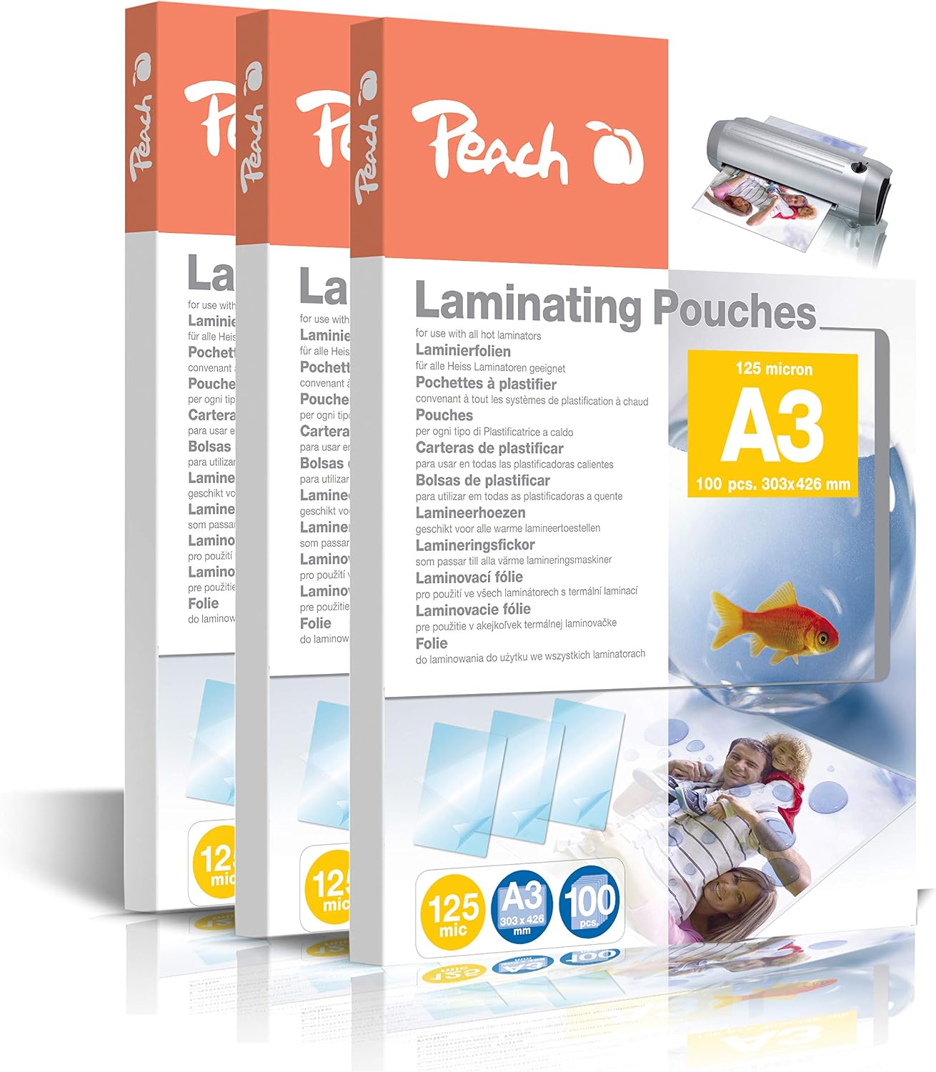 Peach PP525-01P Laminating Pouches A3 125 microns Pack of 300, Glänzend