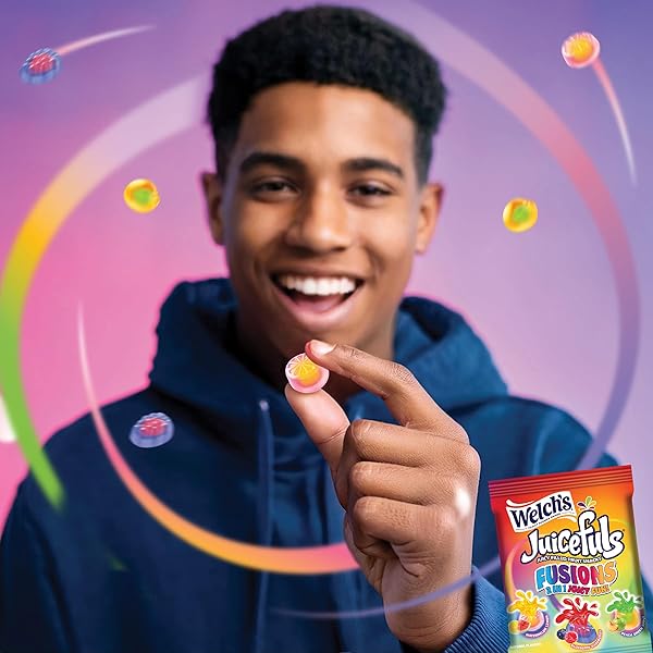 WELCH’S FRUIT SNACKS, JUICEFULS FUSIONS, ASSORTED FRUIT FLAVOR, STOCKING STUFFERS, BULK PACK, GLUTEN FREE, NATURAL COLORS & FLAVORS, 0.8OZ (PACK OF 50)