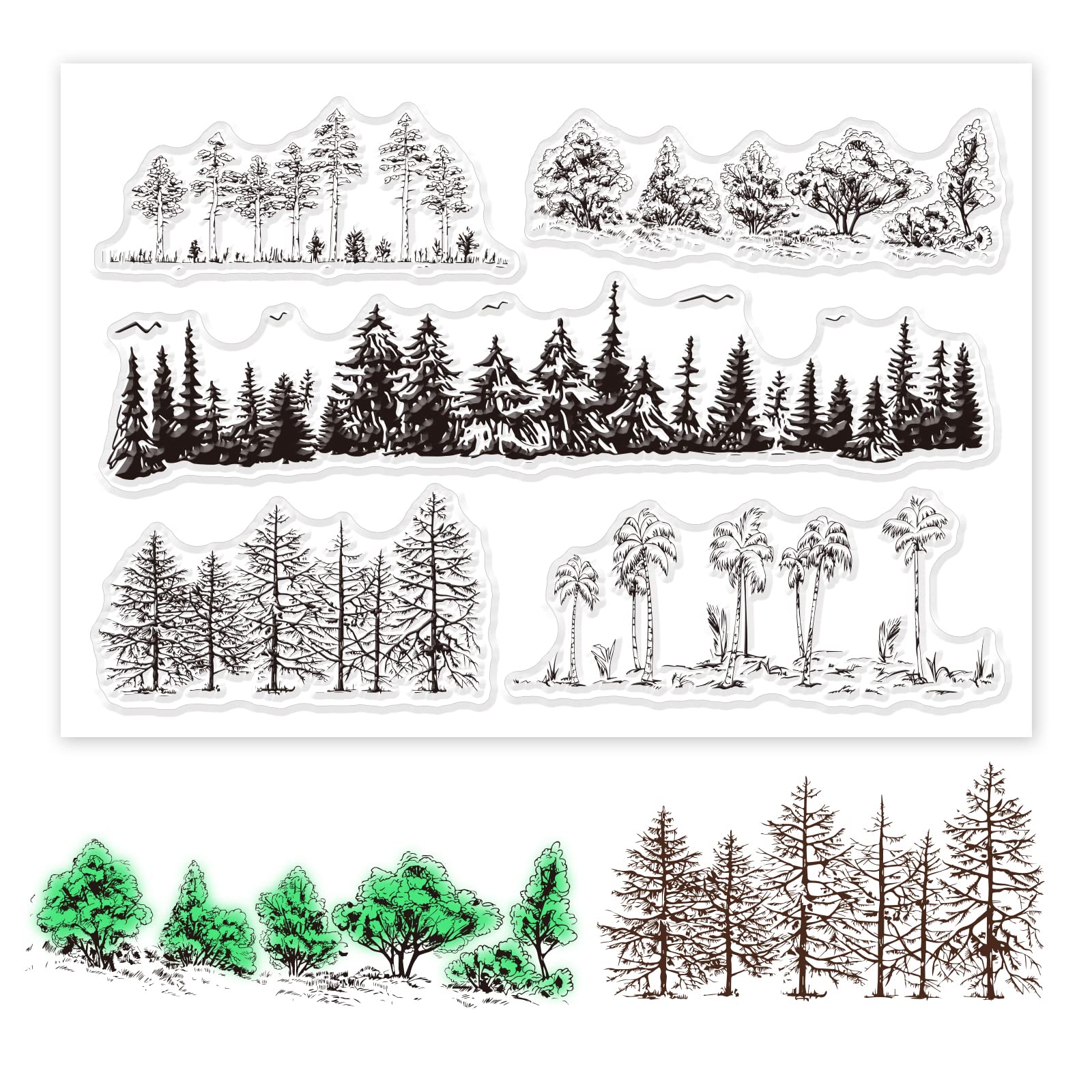 GLOBLELAND Trees Transparent Stamps Forest Tree Silicone Stamp Trees Clear Stamp for DIY Scrapbooking Photo Album Decorative