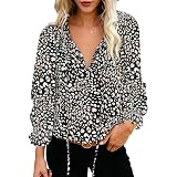 CASURESS Women's Floral Printed Batwing Top - 3/4 Sleeve Loose Blouse Pullover, Waffle Knit - View #9