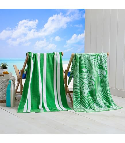 Peryiter 2 Pack Turkish Beach Towels - 30x60 Inches With Tassel, Tropical Palm Leaf Design, Super Absorbent Cotton For Pool, Bath & Travel