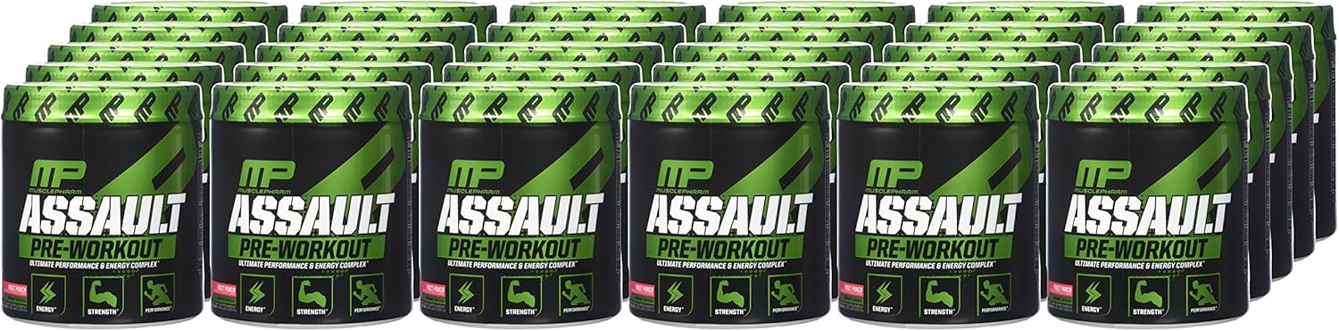 MusclePharm Assault Pre-Workout Powder with High-Dose Energy, Focus, Strength, and Endurance, Fruit Punch, 30 Servings: Health & Personal Care