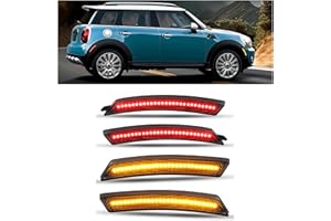 HECASA LED Side Marker Light Compatible with 2007-2015 Mini Cooper R55 R56 R57 R58 R59 R60 R61, Fender Bumper Lamps 4Pcs Smoke Lens Front Amber Rear Red LED, Clubman Hatch Convertible Coupe