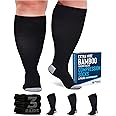 Doctor's Select 3 Pairs Plus Size Compression Socks Wide Calf | Bamboo Viscose Knee High Socks | Extra Wide Calf Compression Socks | Plus Size Compression Socks for Women & Men | Black