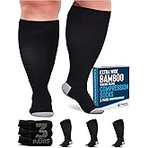 Doctor's Select 3 Pairs Plus Size Compression Socks Wide Calf | Bamboo Viscose Knee High Extra Wide Calf Compression Socks Women & Men | Black