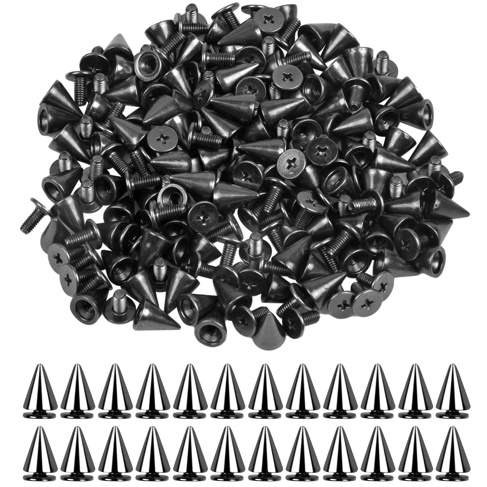 smatime 100 Pcs Metal Spikes Rivets Bullet Cone Spikes Rivet Metal Screwback Studs Screw Back Cone Studs Cool Punk Tree Spikes and Studs for Clothing Shoes Wristbands Leathercrafts, 7*10 mm, Gun Black