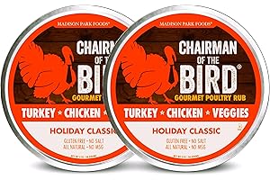 MADISON PARK FOODS 2-Chairman of the Bird Gourmet Turkey Rub - Herb Seasoning, Dry Brine Kit and Stuffing Mix - Roasting, Grilling, Smoking - All-Natural Gluten-Free No Salt Sugar or MSG, 2 Ounce Spice Tin