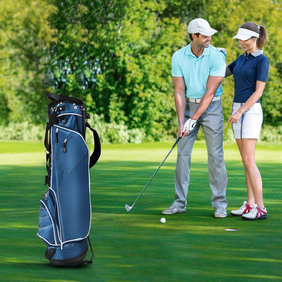 Tangkula Golf Stand Bag Lightweight Organized Golf Bag Easy Carry Shoulder Bag with 3 Way Dividers and 4 Pockets for Extra Storage Sunday Golf Bag, Blue (Blue) : Sports & Outdoors