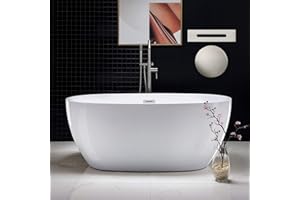 WOODBRIDGE 59"Freestanding White Acylic Soaking Bathtub with Brushed Nickel Drain and Overflow,BTA1518 -B/N-Drain &O