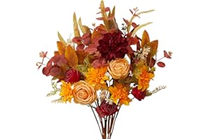 Anna's Whimsy 10PCs Fall Flowers Bouquets for Thanksgiving, Fake Flowers for Table Decor, Farmhouse Flowers Arrangement Decorations for Front Door, Wedding Centerpieces Bouquets in Autumn(Dahlia)