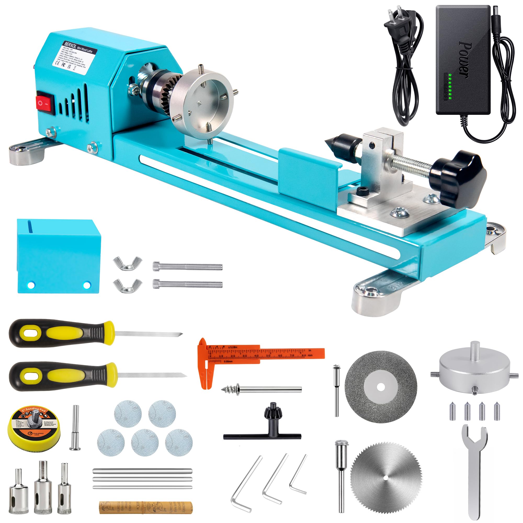 Photo 1 of Mini Wood Lathe Machine, 12V- 24VDC,7 Variabla Speeds 4000-9000 RPM, with Wood Lathe Milling Accessories, for Wood Polishing, Grinding, Cutting and Milling DIY... (B)