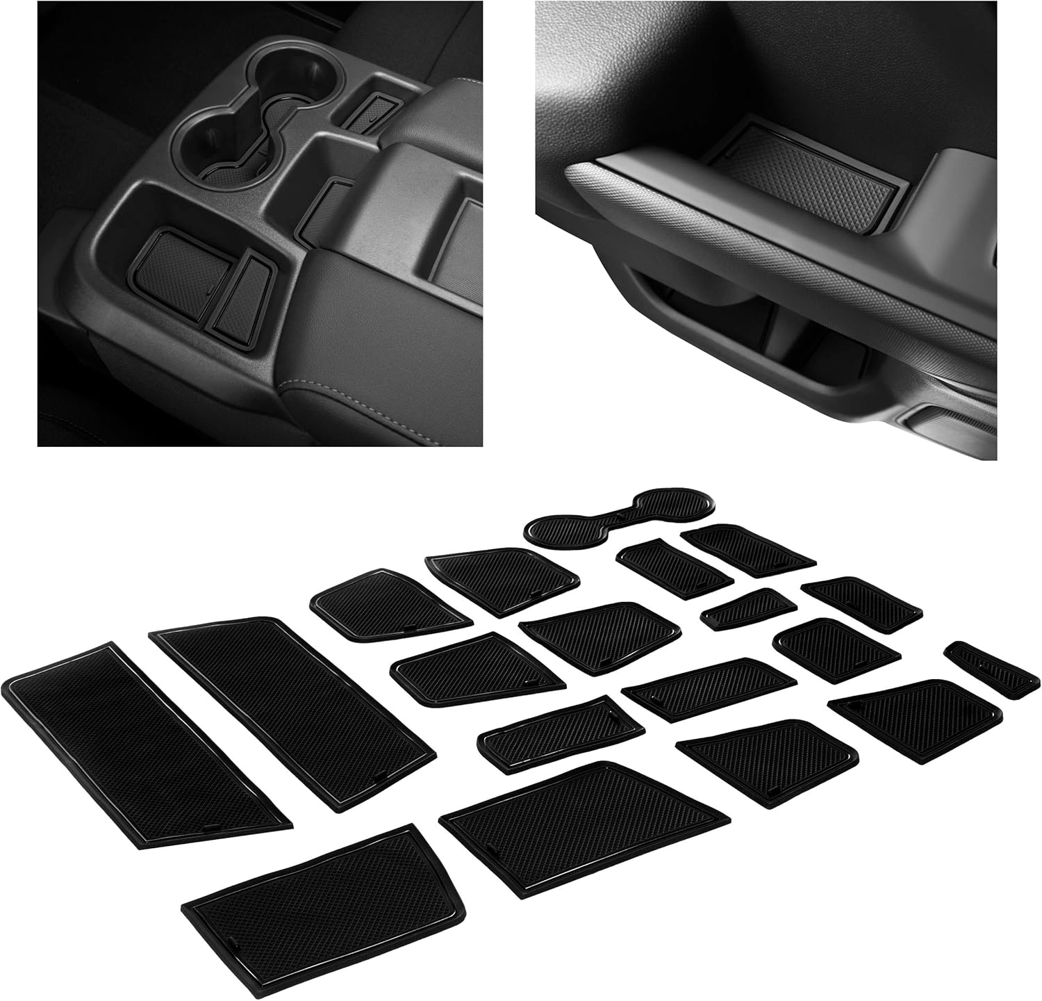 with Cab (Double Set 19pc Pocket Door Mats, Liner Console Center Inserts, Holder Cup Interior