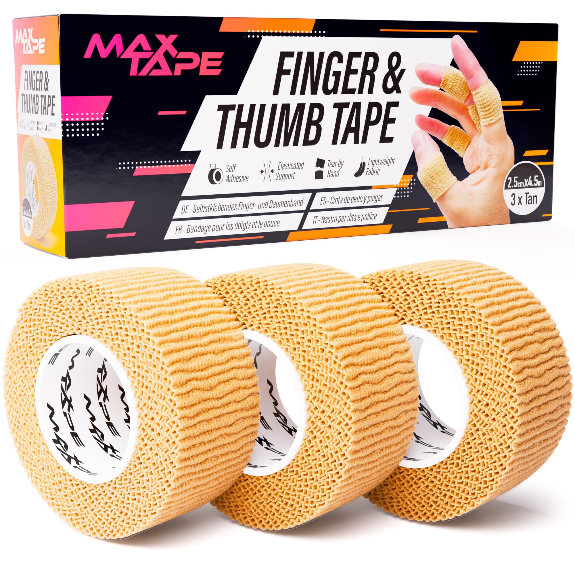 Max Tape Finger & Thumb Tape 2.5cm x 4.5m - Box of 3