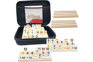 DOLLERGO Rummy Cube Game with Case 6 Players, Rummy Cube for 6 Player with 6 Wooden Racks/Trays, 160 Tiles Rummy Cube Game Set with Portable Case, Rubicube Game with 6 Tiles Holders, Okey Game for 2-6 Players