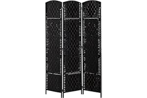 HOMCOM Room Divider, 3 Panel Folding Privacy Screen, 6FT Tall Portable Wicker Weave Partition Wall Divider for Bedroom, Home Office, Black