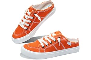 Obtaom Women Canvas Mules Memory Foam Clipper Fashion Sneakers Comfortable Slip-On Mule Backless Holiday Shoes