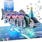 CUISH Funny Fish Themed 3D Pop Up Musical Birthday Cards For Men, Funny Greeting Card W/Lights and Happy Birthday Song for Dad, Men, Fisherman,Him, Husband, Grandpa
