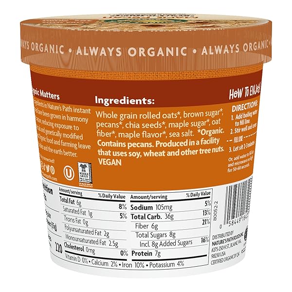 NATURE’S PATH ORGANIC MAPLE PECAN OATMEAL, 2 OZ (PACK OF 12), NON-GMO