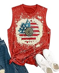 4th of July Tank Tops Women Sunflower Tees Shirts