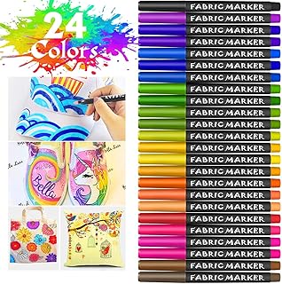 Gifort Textilmalstifte, 24 Farben Stoffmalstifte Waschfest, Nicht Giftige Permanent Textilmarker für Bastelgeschenke, DIY T-Shirts, Jeans, Schuhe, Taschen