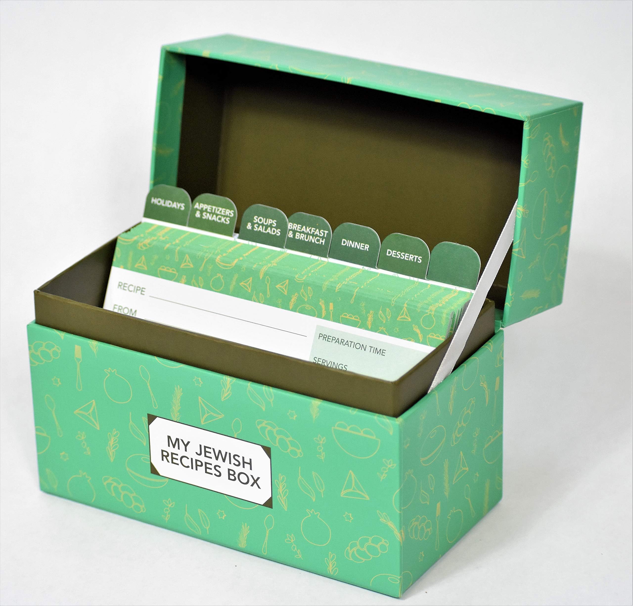 Thejoybox Jewish Recipe Box Gift set with 4x6 two-sided Recipe cards and dividers