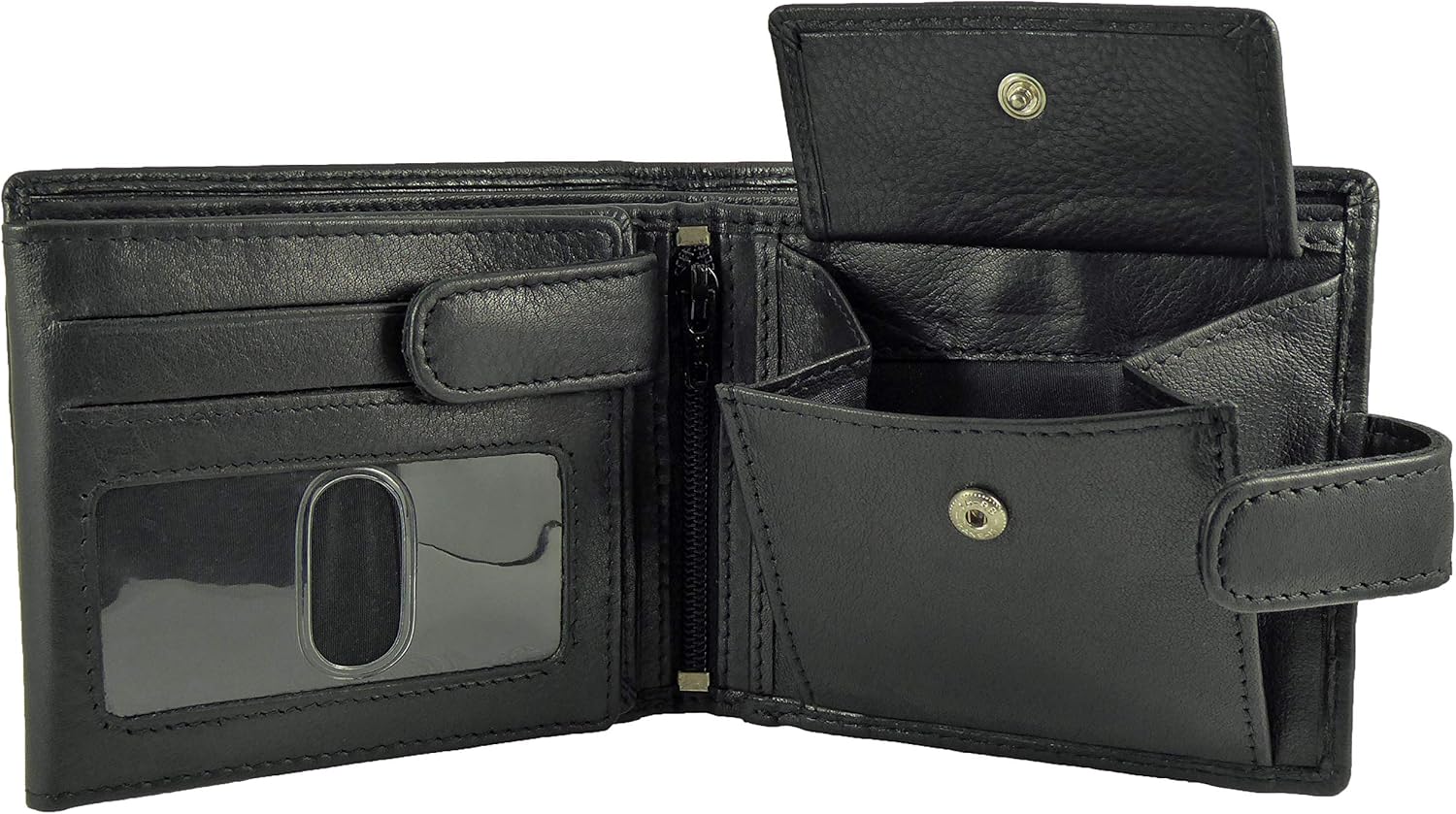 Real Leather RFID Wallet with 7 Card Slots, 2 Note Sections, Coin Pocket (Black), M