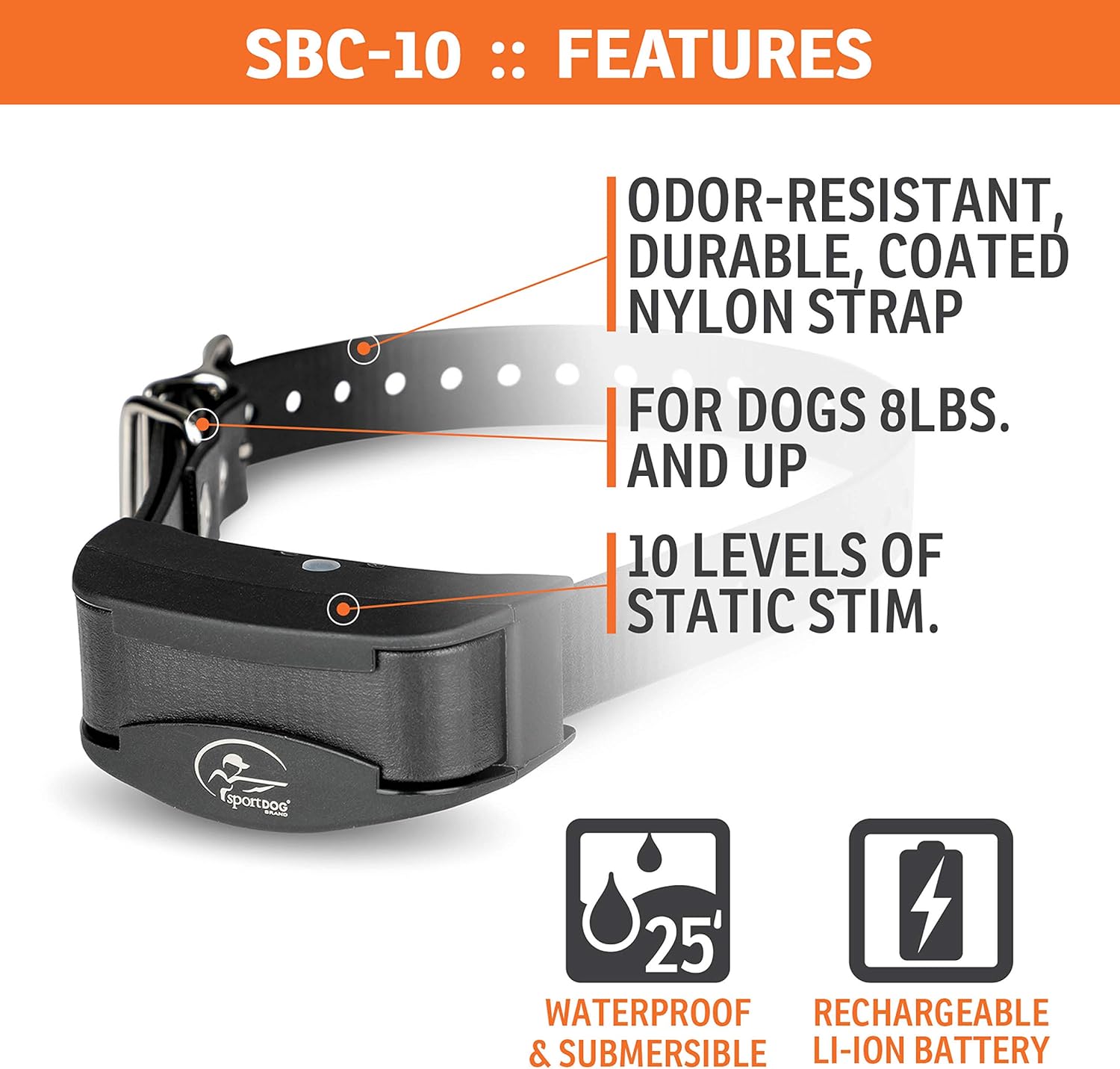 SportDOG Brand NoBark 10 Collar - Rechargeable, Programmable Bark Collar - Waterproof & Submersible, Black : Pet Supplies