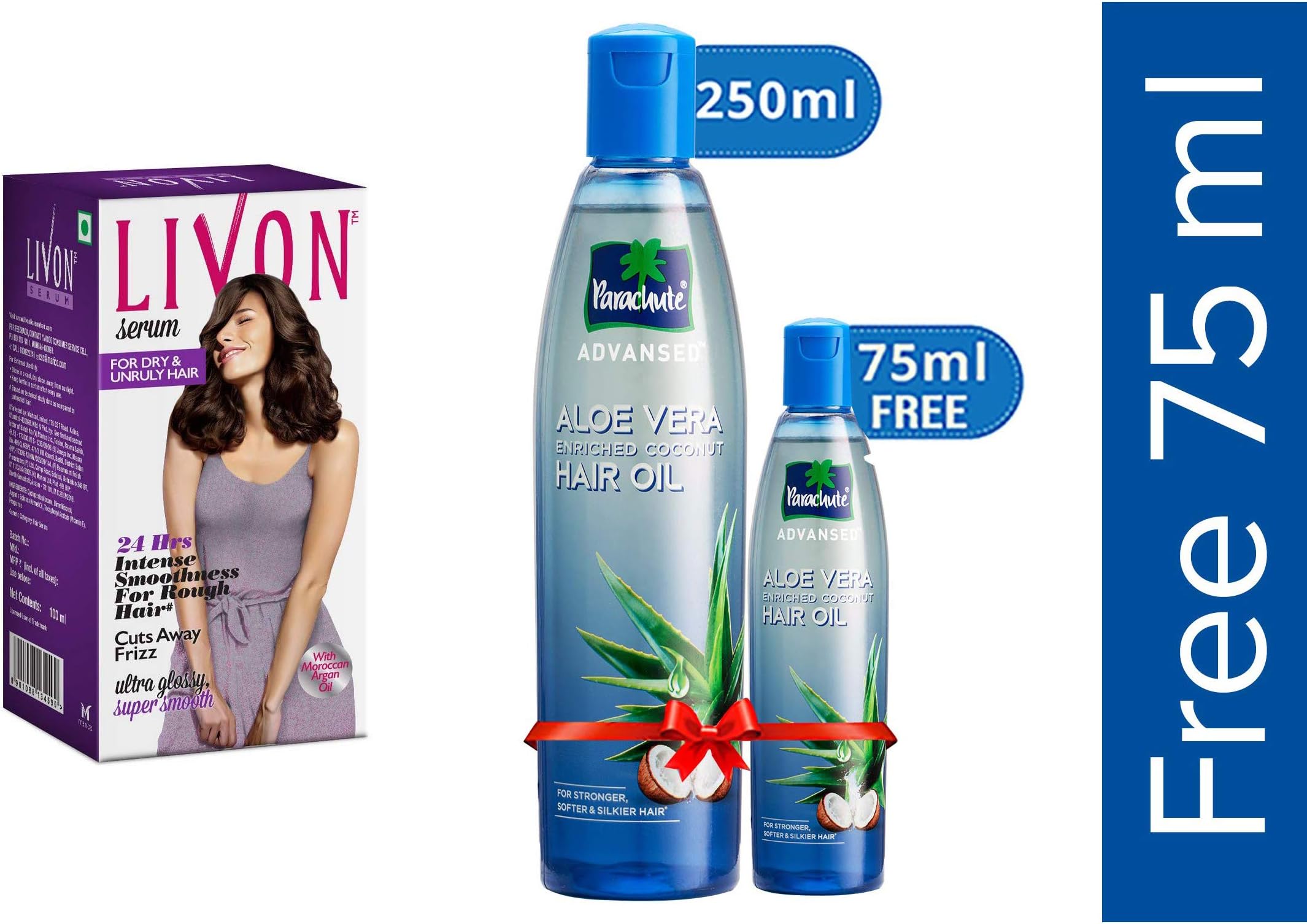 Livon Serum for Rough & Dry Hair, 100 ml And Parachute Advansed Aloe Vera Enriched Coconut Hair Oil, 250ml (Free 75ml)