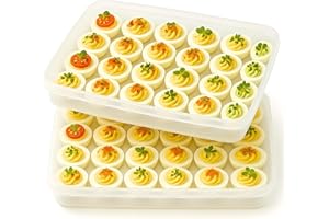 echomerx 2-Set Deviled Egg Containers with Lid - Portable Plastic Devil Egg Holder for 48 Eggs - Stackable Refrigerator Carrier - Clear Tray - Secure Seal - Easy-to-Clean Party-Ready Organizer