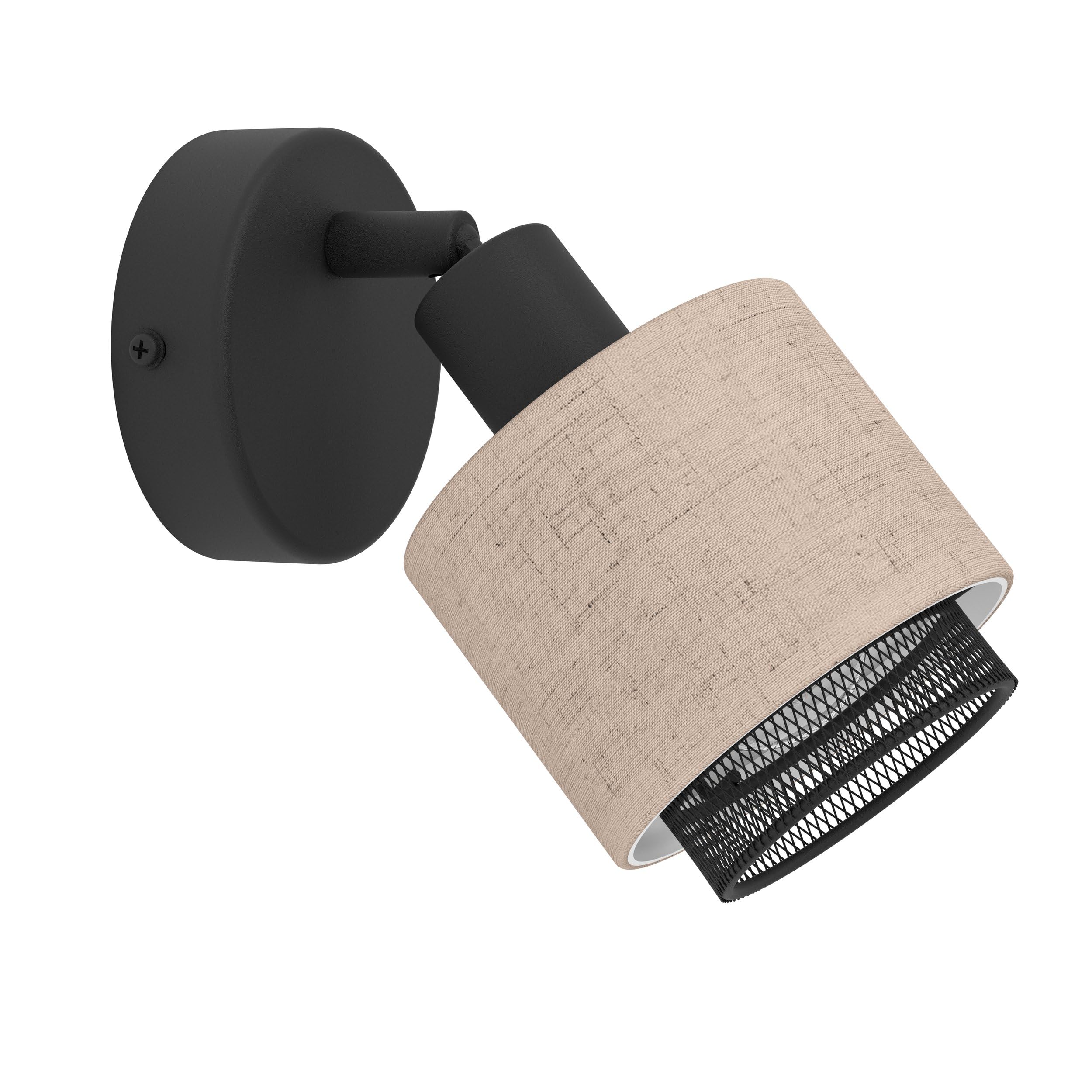 Eglo Indoor wall Light Rosley, wall lamp with swivelling Spotlight, wall spot Made of Textile in Natural and Black Metal, Living Room and Bedroom Lighting, E14 Socket