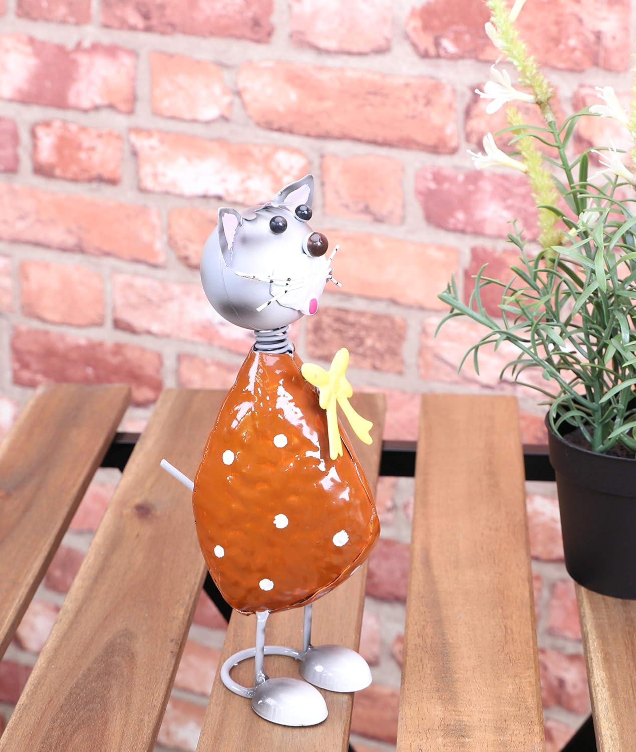 Christmas Concepts® 21cm (8'') Standing Metal Cat With Bow Sculpture - Indoor/Outdoor Garden Decoration, Gold - Image 5