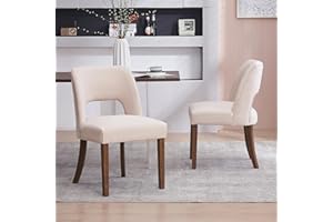 VKNOW Wooden Dining Chairs Set of 2, Modern Fabric Upholstered Dining Room Chair Kitchen Chairs, Farmhouse Dinner Chair for Kitchen Dining Room, Beige