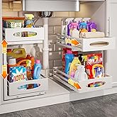 mixeshop Under Sink Organizer, 2 Tier Under Sink Organizers and Storage, Adjustable Height, Slide out Metal Cabinet Organizers, Pull out Cabinet Storage Drawer Shelf for Kitchen Bathroom White 2Pack