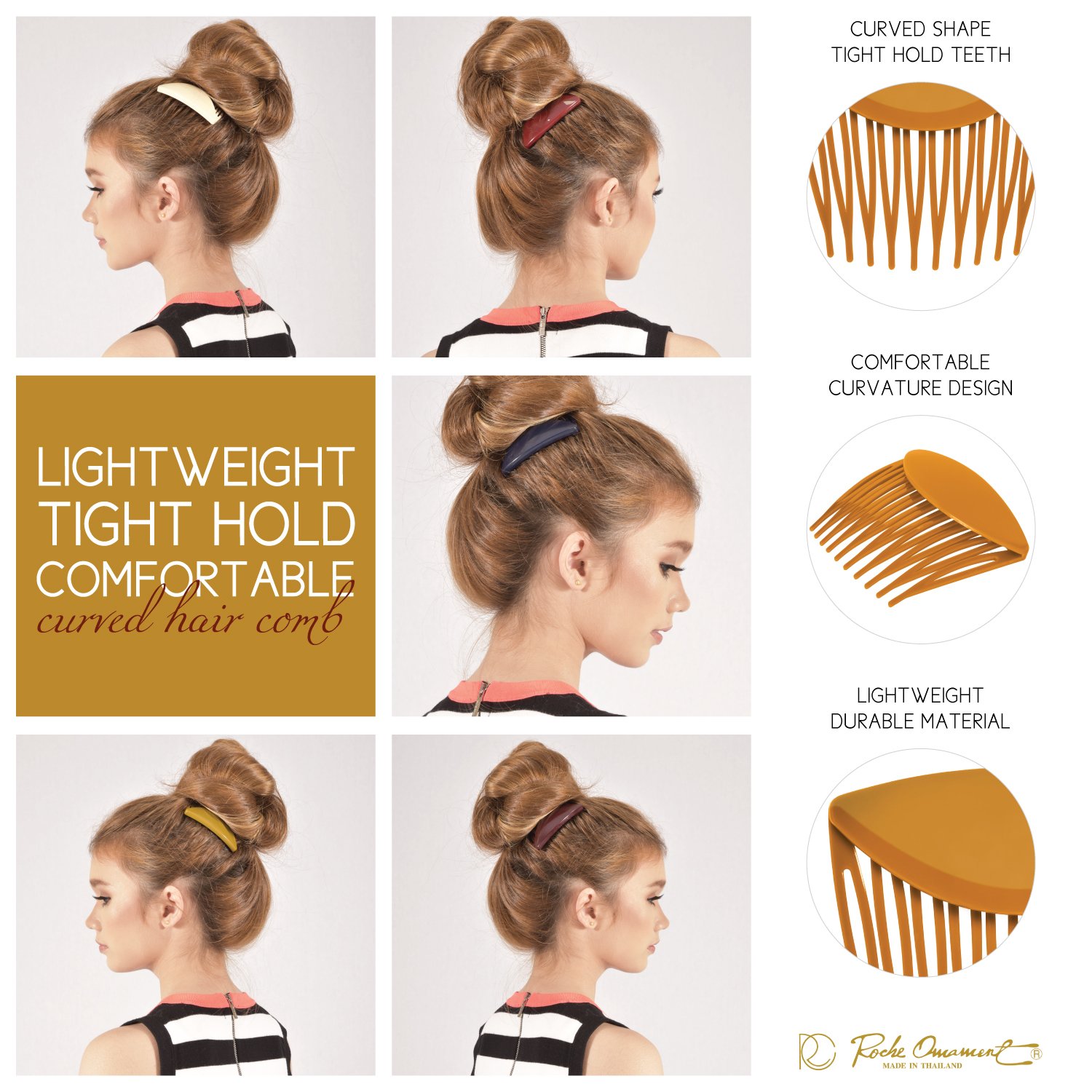 RC ROCHE ORNAMENT 6 Pcs Womens Hair Side Slide Comb Wide Teeth Plastic Strong Solid Plain Bridal Pin Fashion Ladies Girl Clamp Styling Accessories Clip, Large Classic Multicolor : Beauty