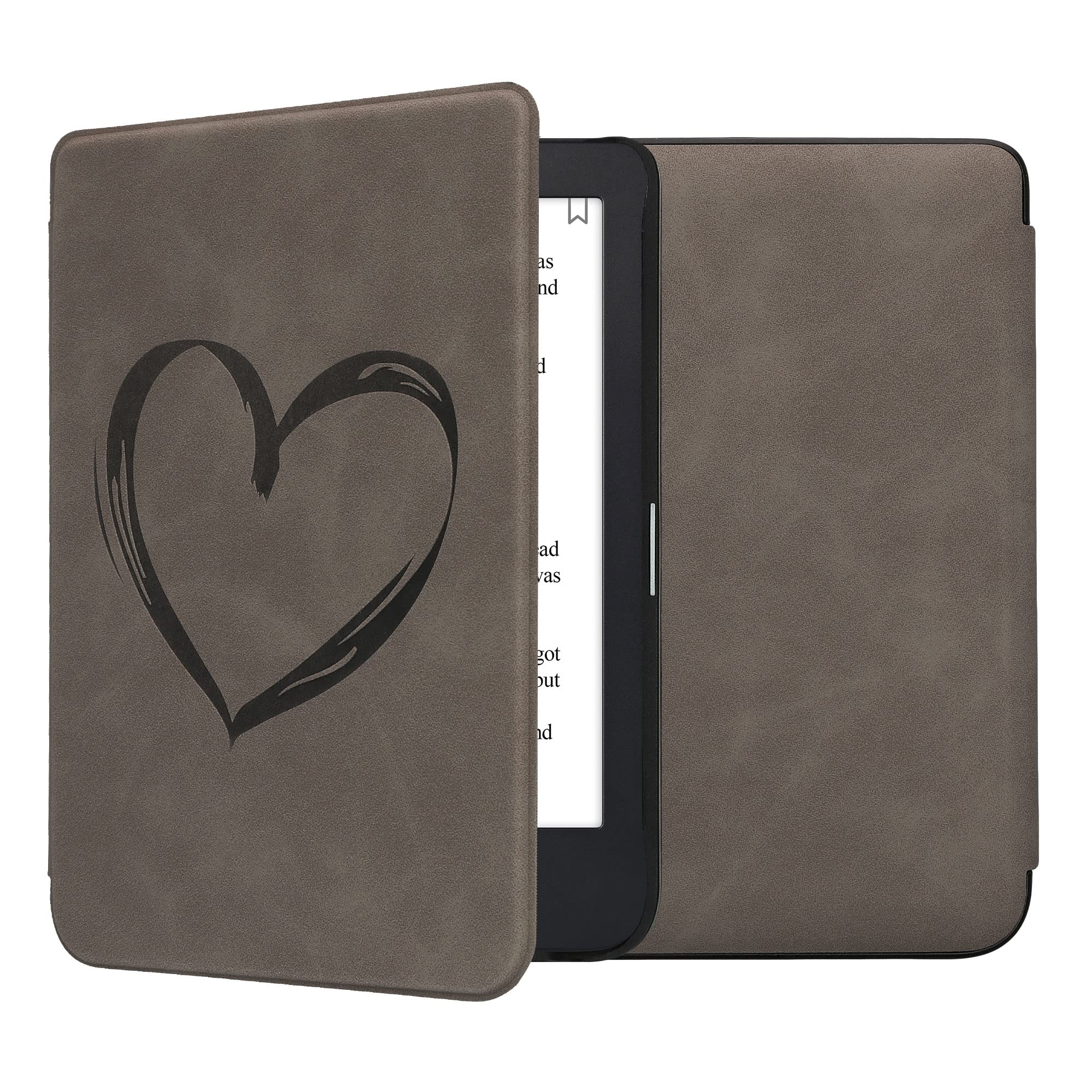 kwmobile Cover for Kobo Clara 2E / Tolino Shine 4 Case - eReader Cover with auto sleep funktion - Brushed Heart with Grey