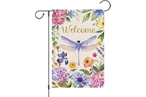 Louise Maelys Welcome Spring Summer Garden Flag Watercolour Dragonfly Floral Double Sided 12x18 Inch Flower Seasonal Small Bu