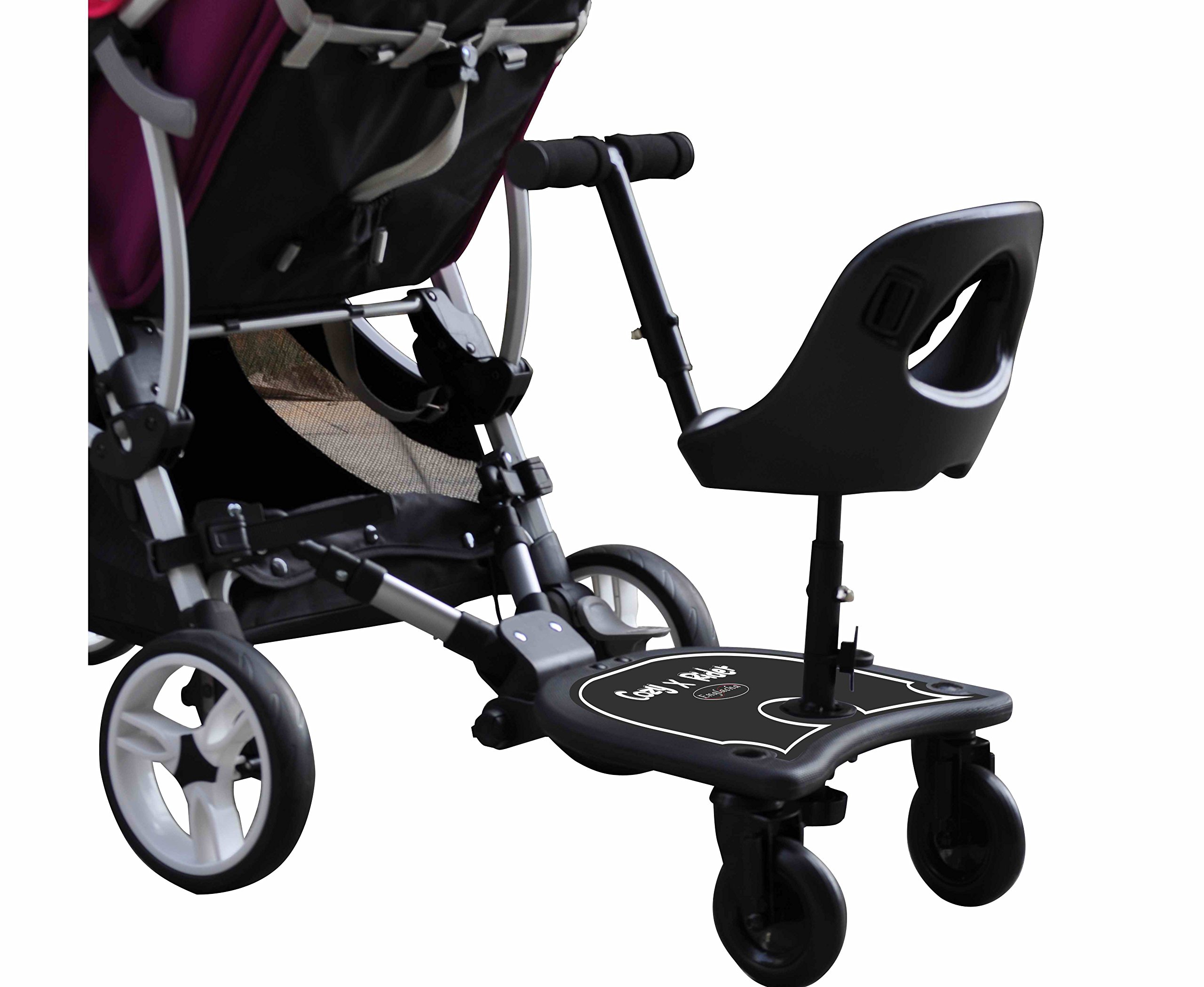 Englacha 2-in-1 Cozy X Rider, Black - Child Rider Stroller Attachment with Saddle Seat and Standing Platform - Universal Fit for Most Prams - Quick and Easy to Use - Designed for Safety