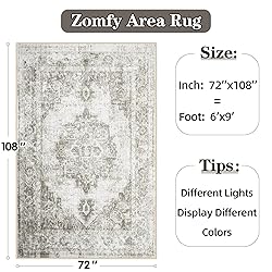 Area Rug 6x9 Vintage Rug: Washable Indoor Medallion