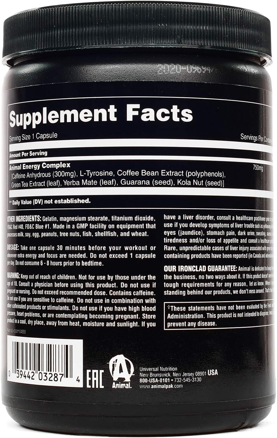 Animal Energy - Powerful 2 Stage Energy Delivery System - 300mg Caffeine per Capsule - Quick and Sustained Energy - Mood and Mental Focus Support - 60 Capsules: Health & Personal Care