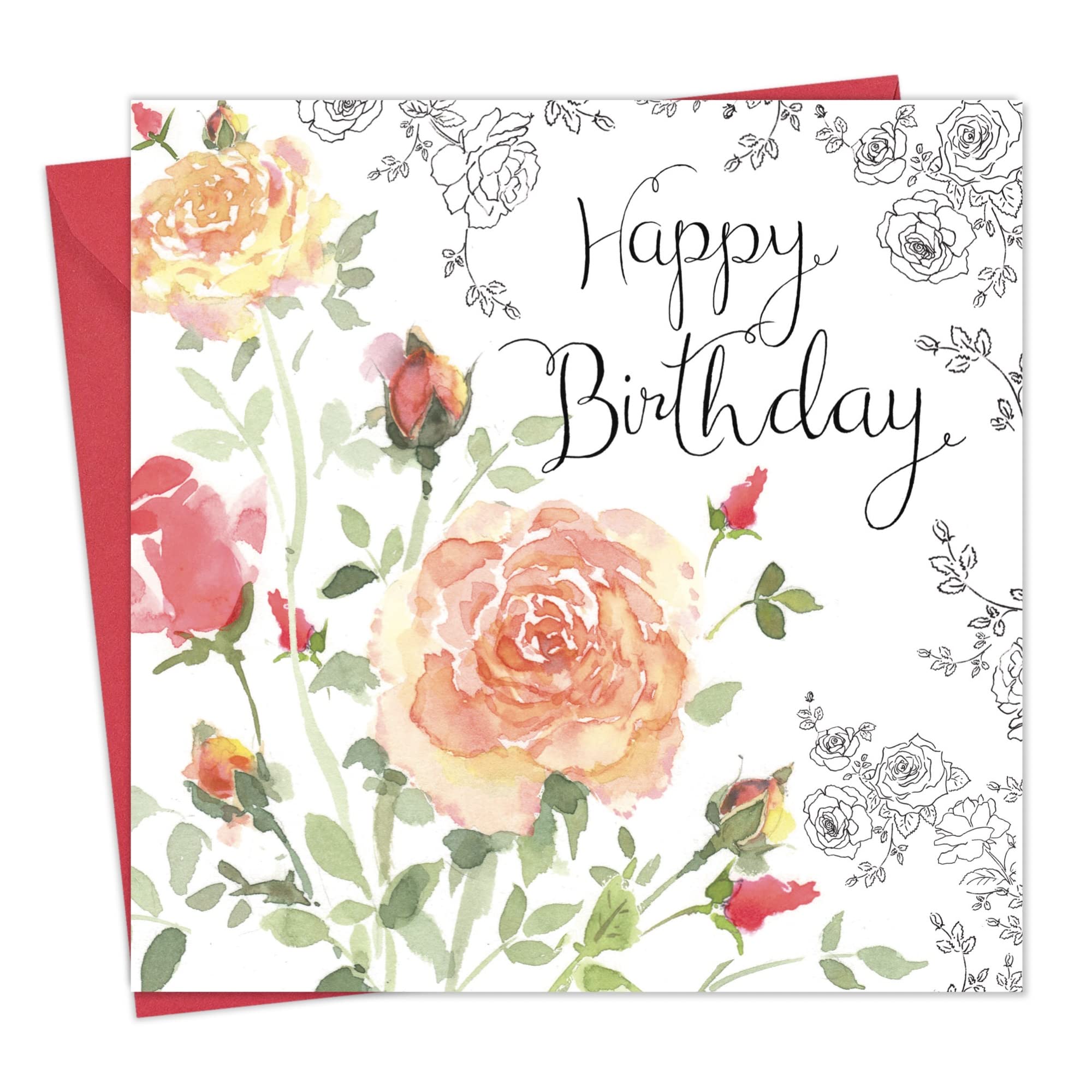 Twizler Happy Birthday Card for Her with Watercolour Effect and Flowers - Female Birthday Card for Ladies - Womens Floral