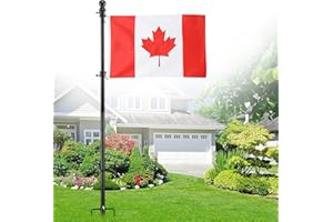 Ground Flag Poles for Outside House inground, 80 inch Black Heavy Duty Flag Pole Kit with 3x5ft Canada Flag, 2 Pronges Base a