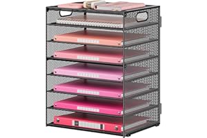 Lavatino 8 Tier Paper Organizer for Desk, Black Mesh Letter Tray File Sorter Organizers with Handles, Including 5 Adjustable Slid Trays for Office School Classroom Supplies Organization and Storage